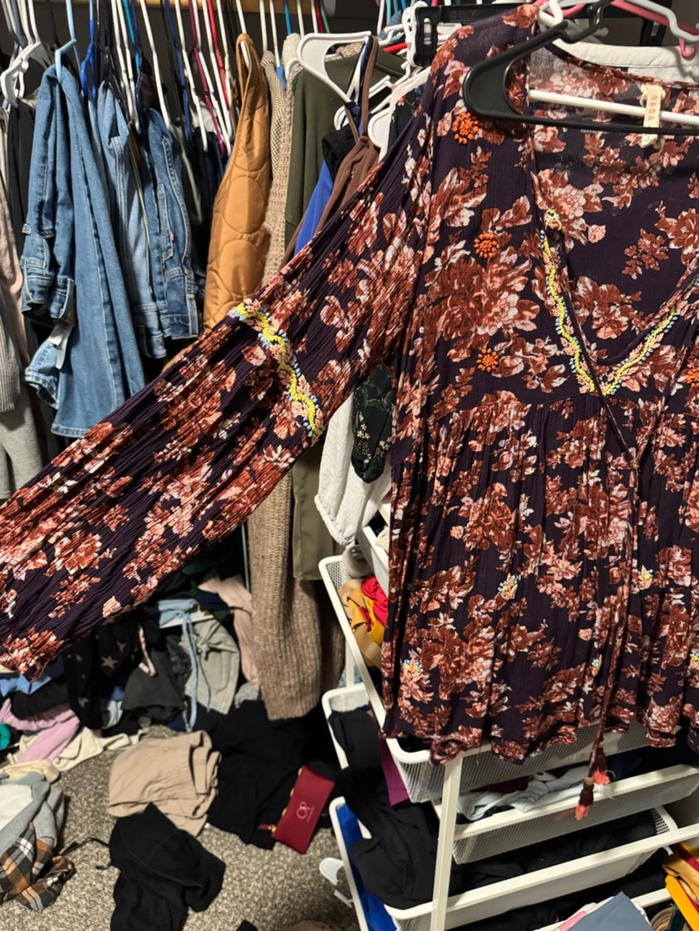 Raga Navy Floral Blouse with Rust Blooms - Picture 3 of 4